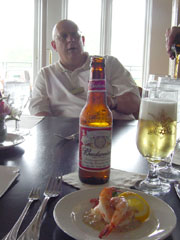 Joe Durante and the beechwood-smoked shrimp, Eagles Tavern